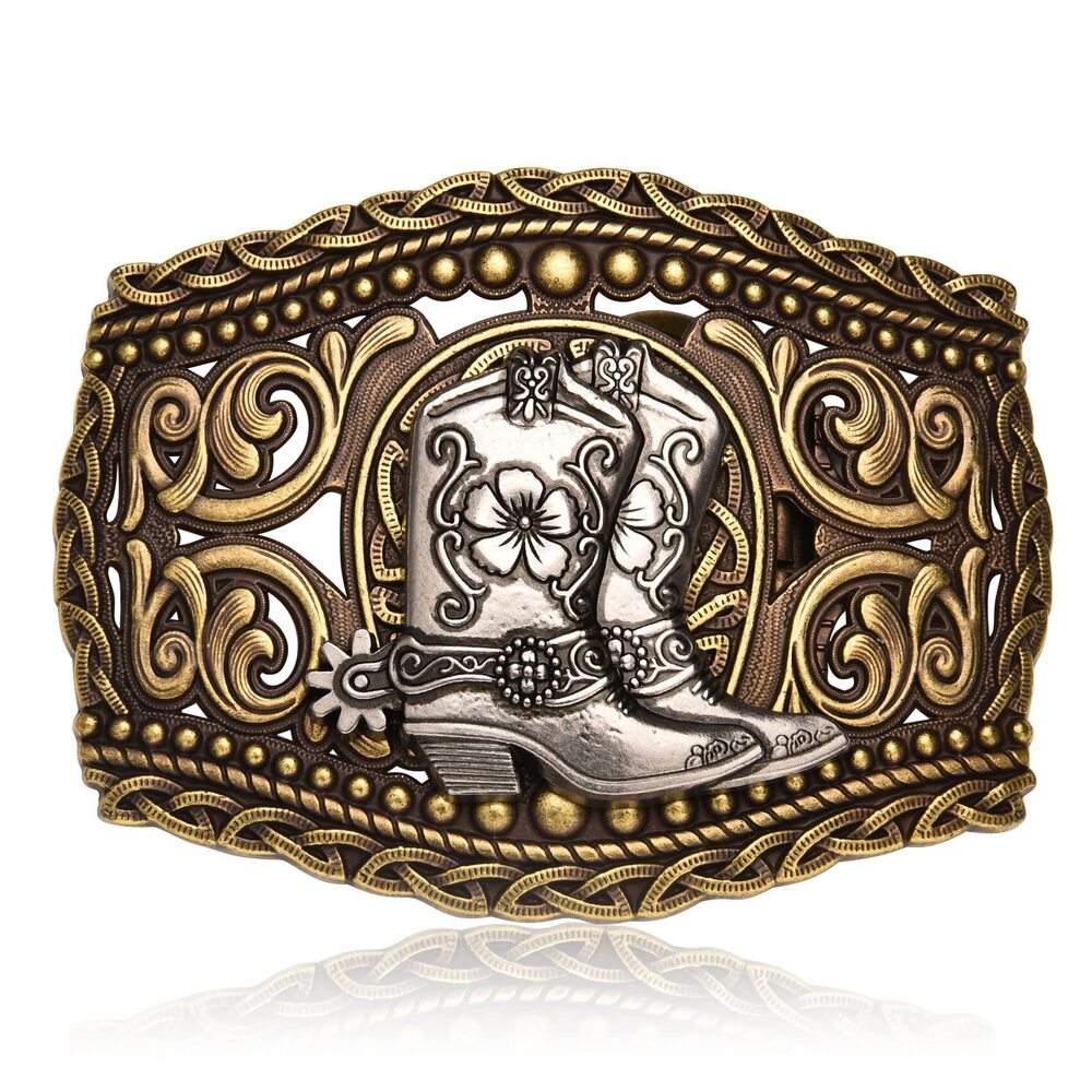 4132 Boots Belt Buckle , Western Cowboy Belt Buckles Grey Boots Belt